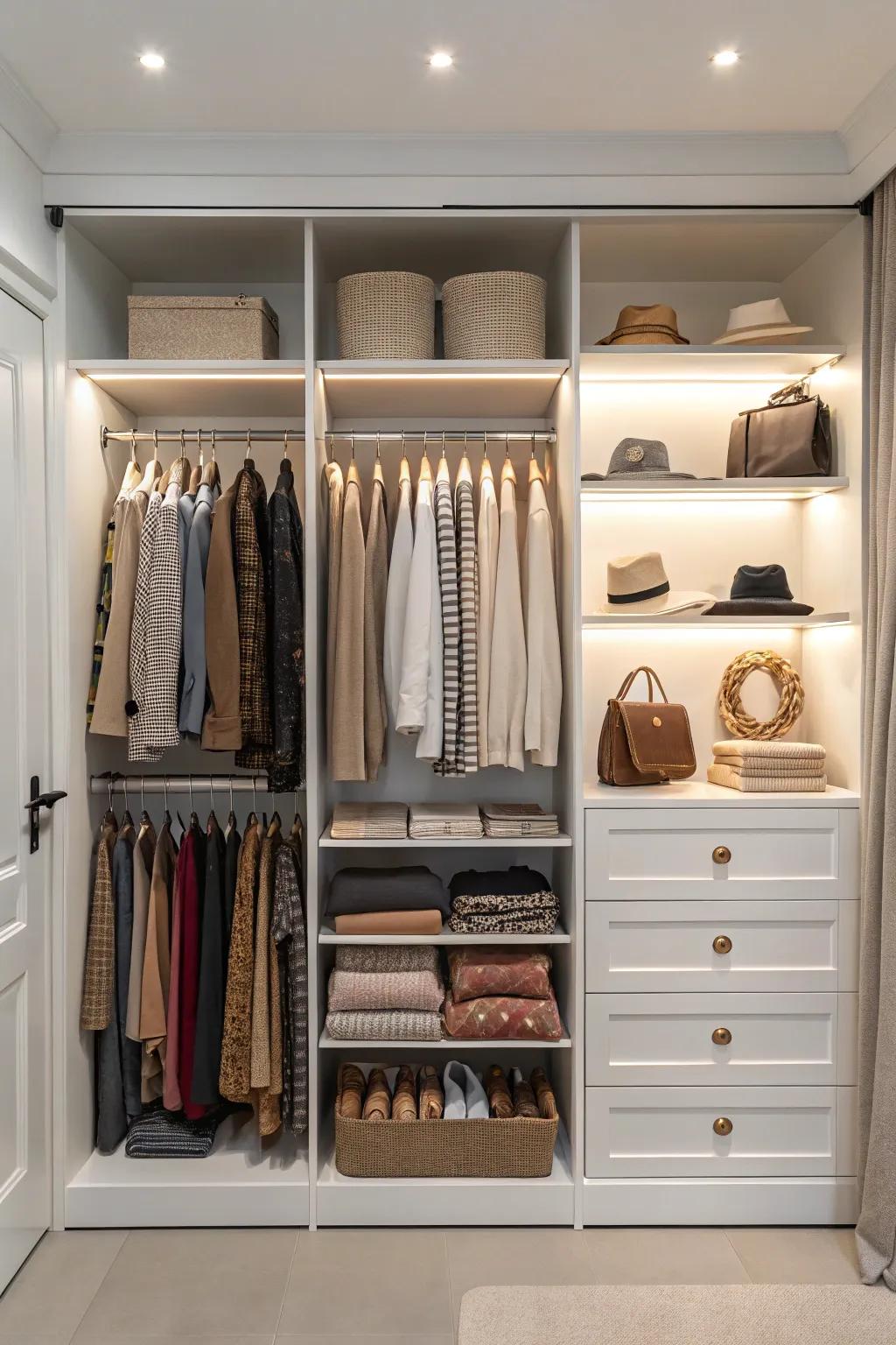 Open wardrobe designs blend accessibility with modern style.