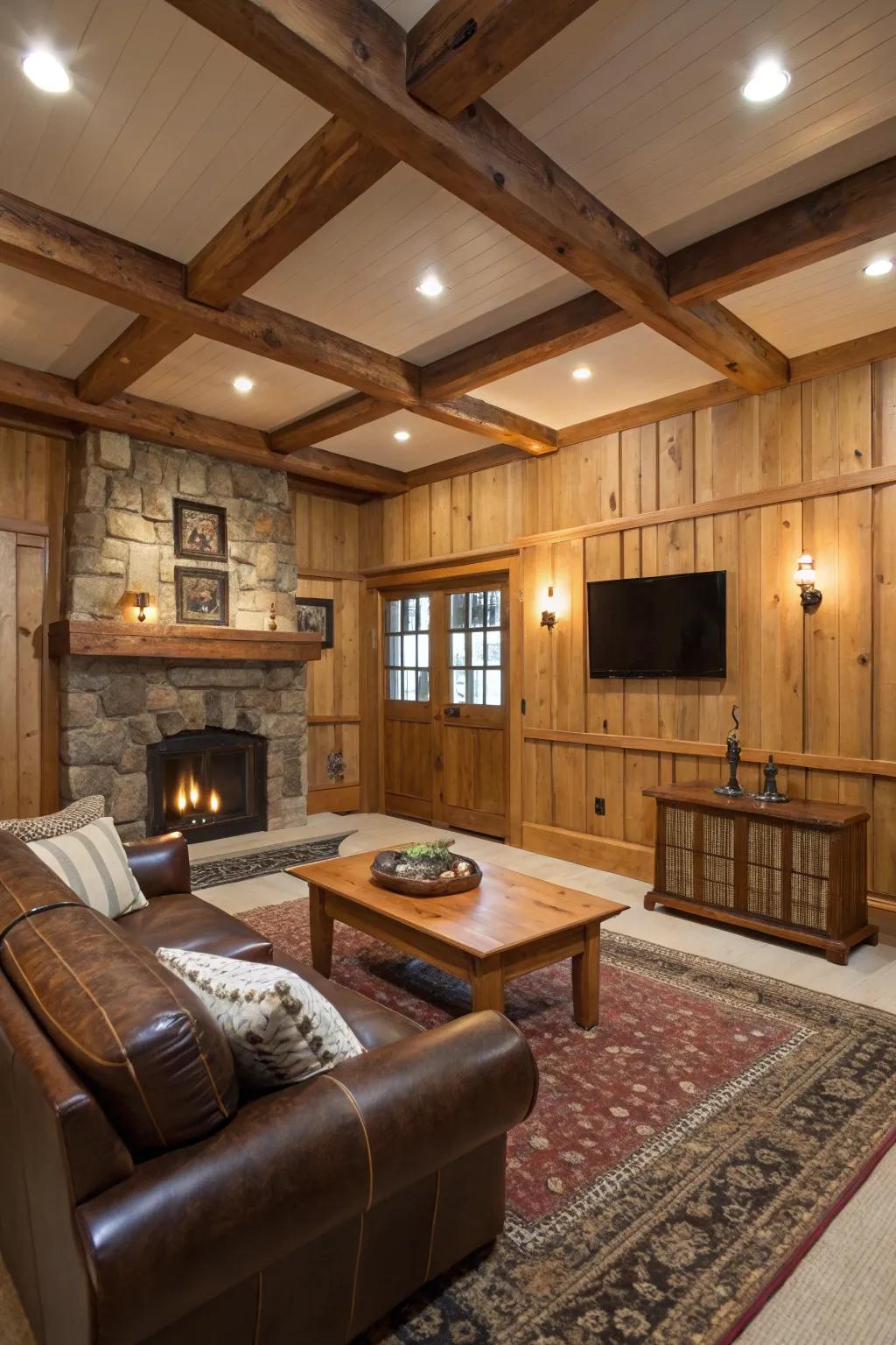 Design elements like exposed support beams add depth and intrigue.