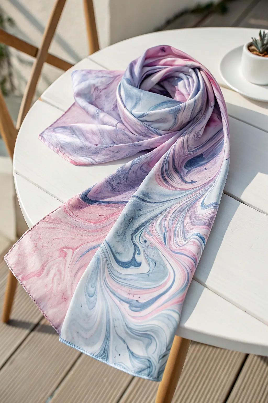 Transform your wardrobe with the ethereal beauty of water-marble dyed scarves&mdash;where art meets elegance.