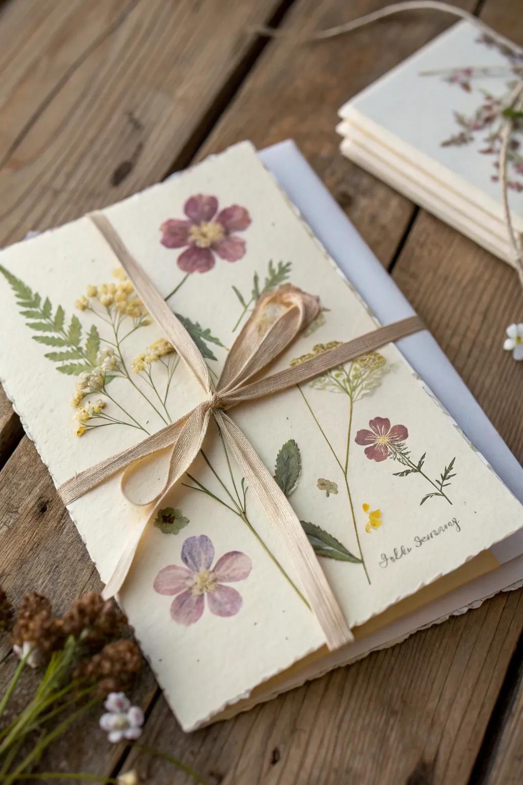 Handcrafted wedding announcement with personal, artisanal touches.