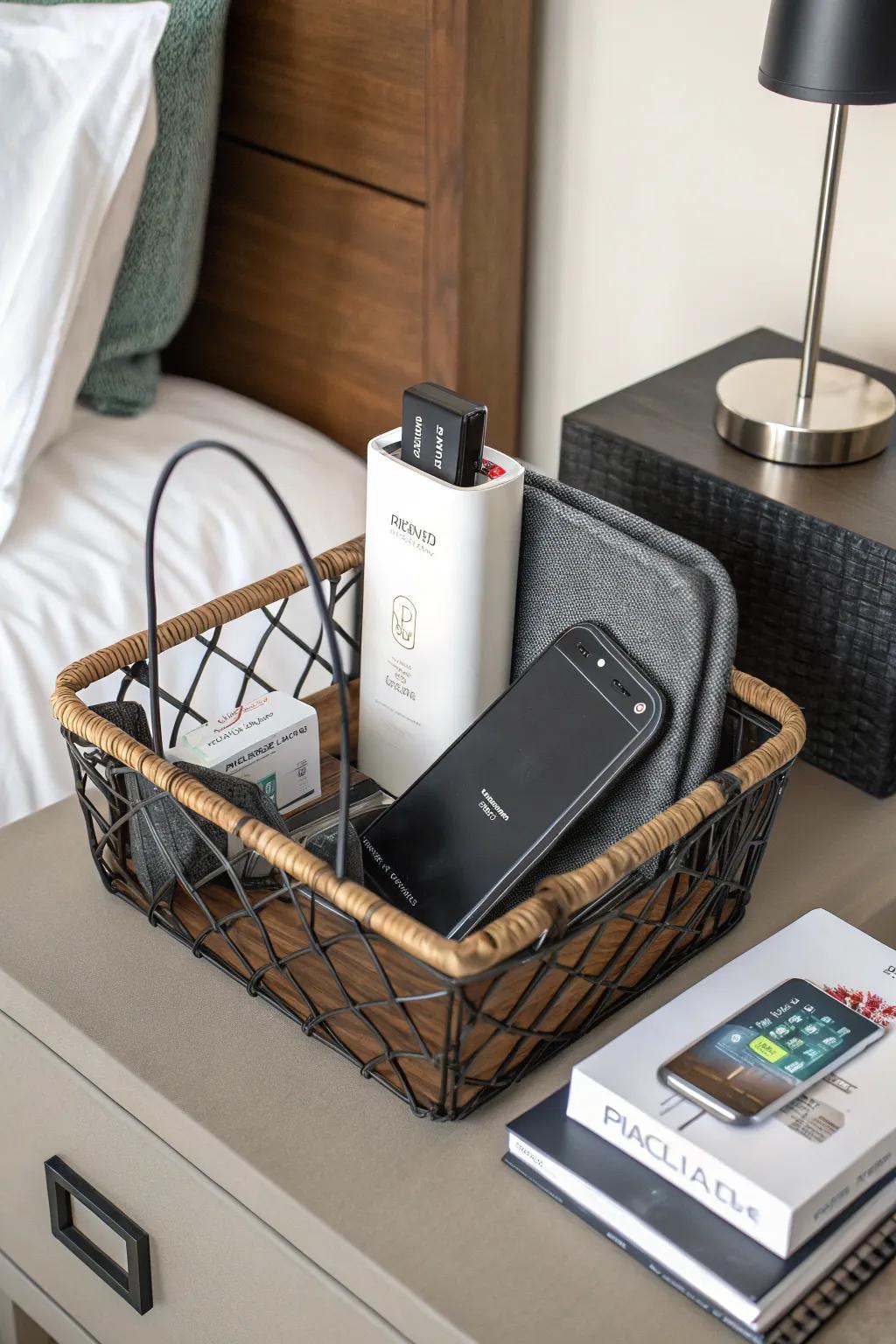 A mobile phone battery charger keeps visitors connected easily.