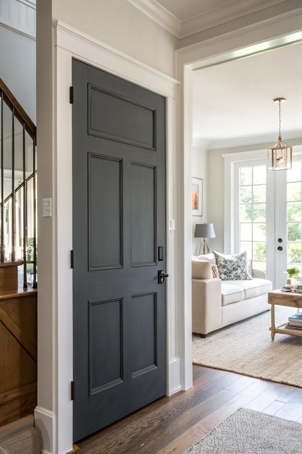 Graphite gray doors add a chic modern contrast.