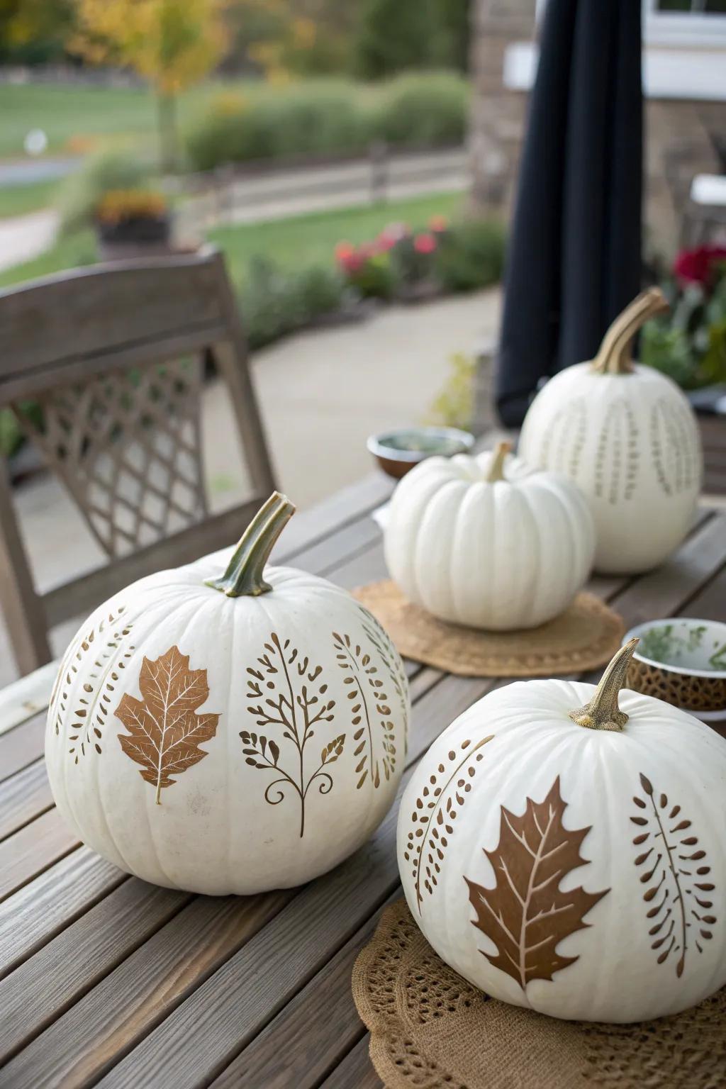 Botanical stencils for a nature-inspired pumpkin design.
