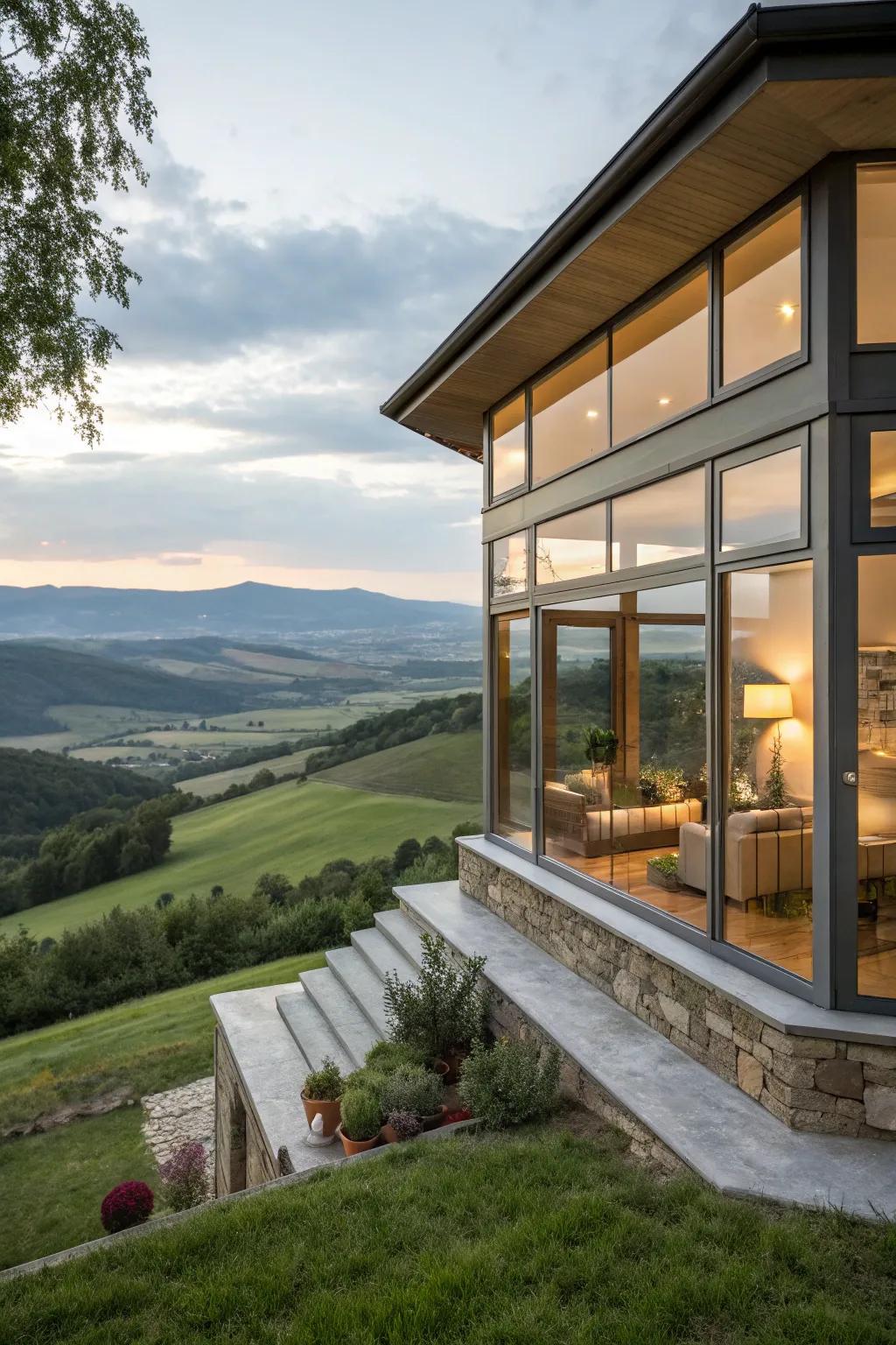 Angled windows provide breathtaking panoramic vistas.
