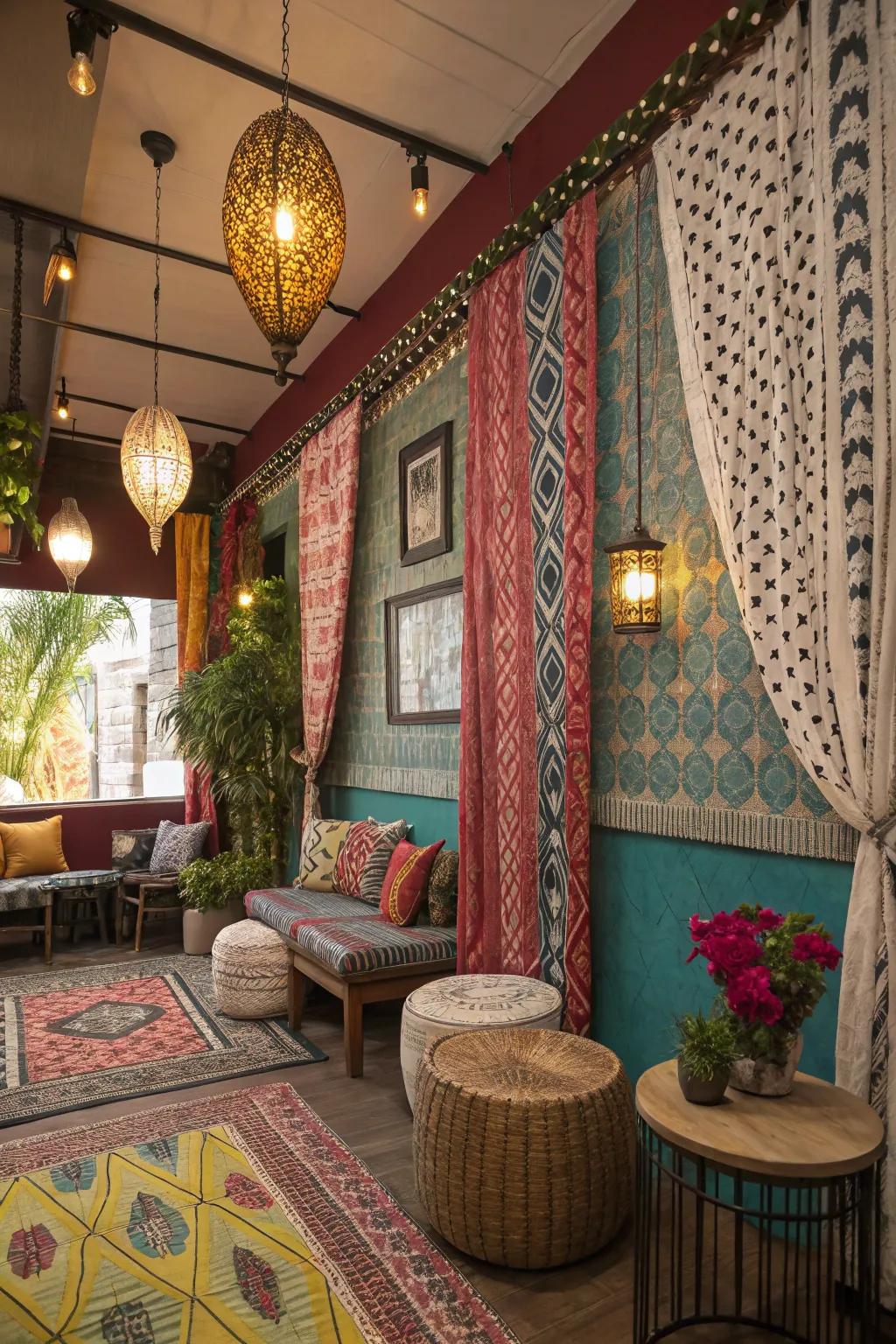 Establish a varied vibe with fun, patterned decorative pieces.