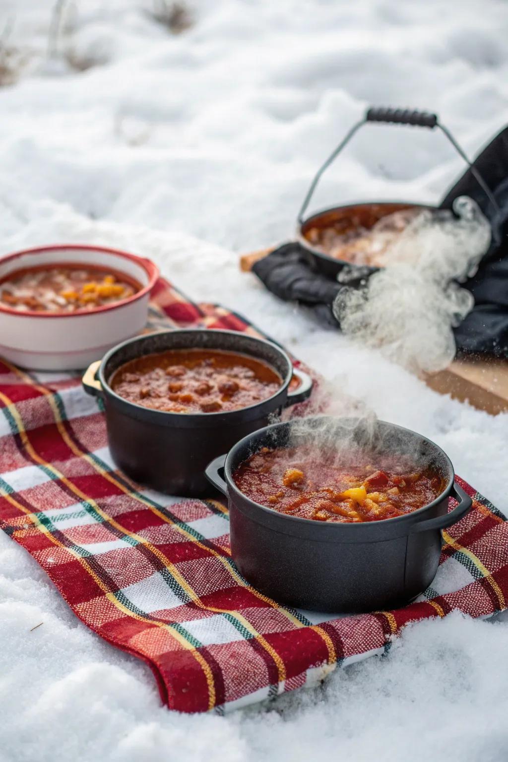 Rich chili is a heated, satisfying picnic dish.