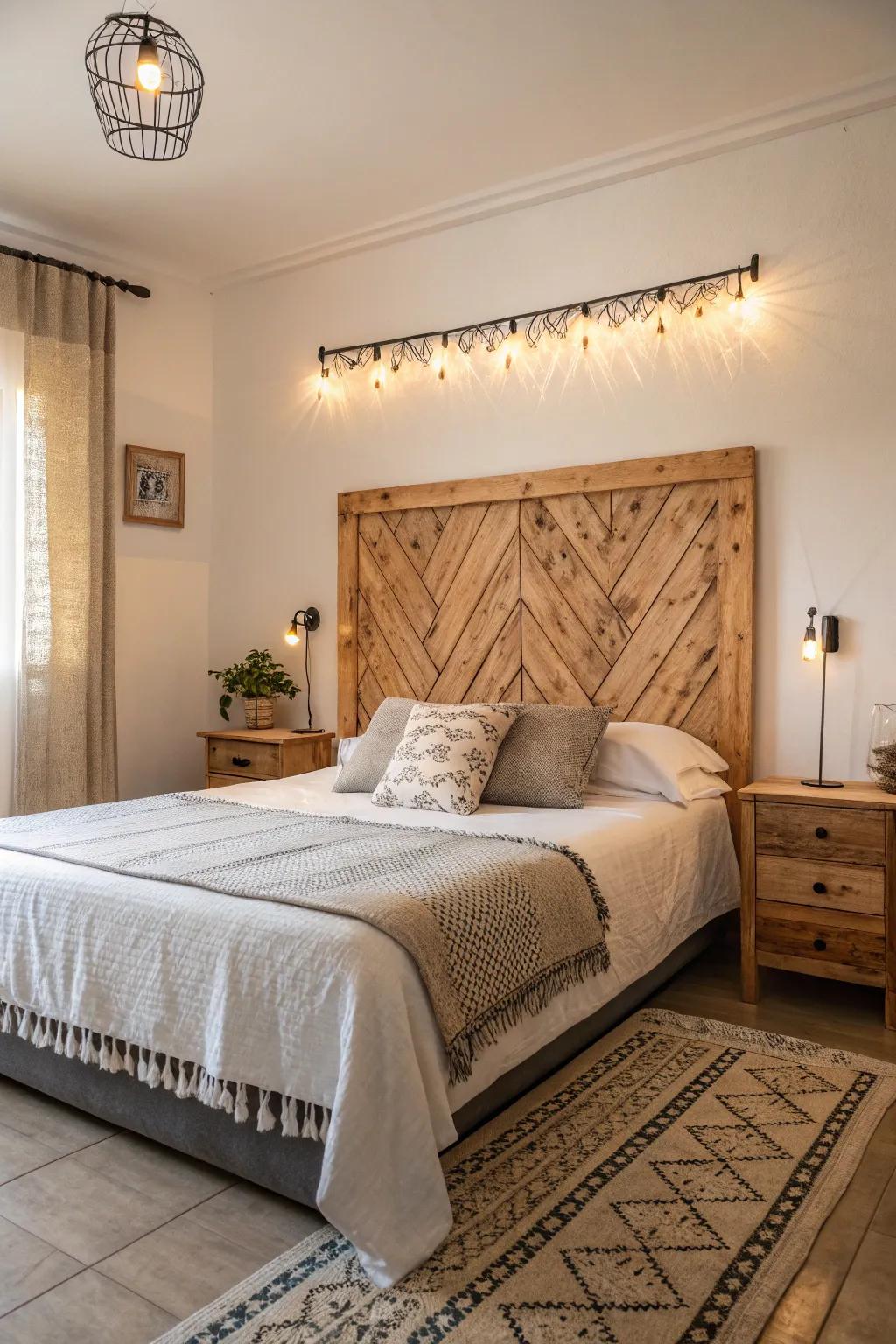 Create a cozy haven with a wood headboard.
