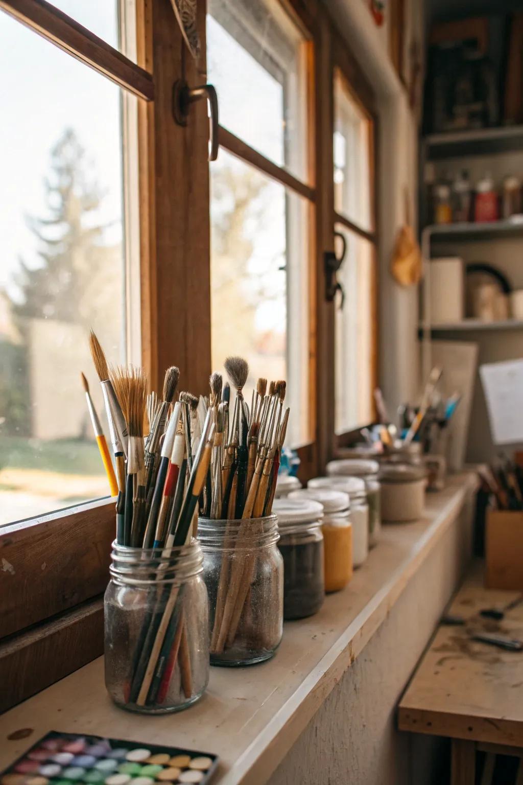 Repurposed mason jars add charm and functionality.