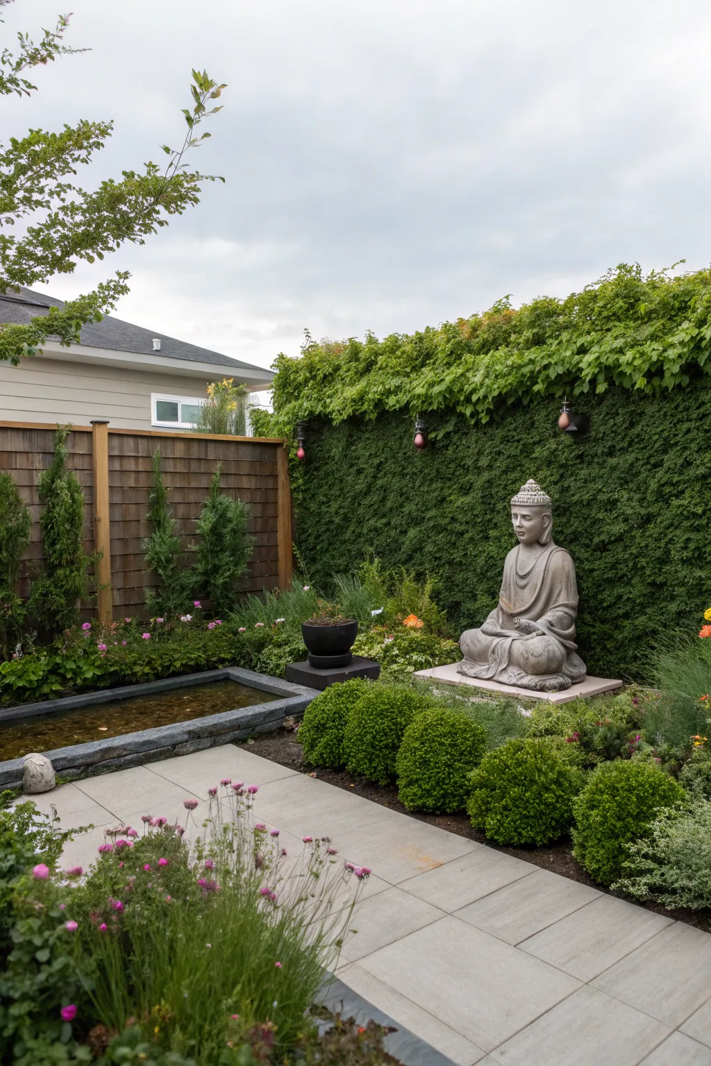 Serene Backyard Spaces with Buddha Accents