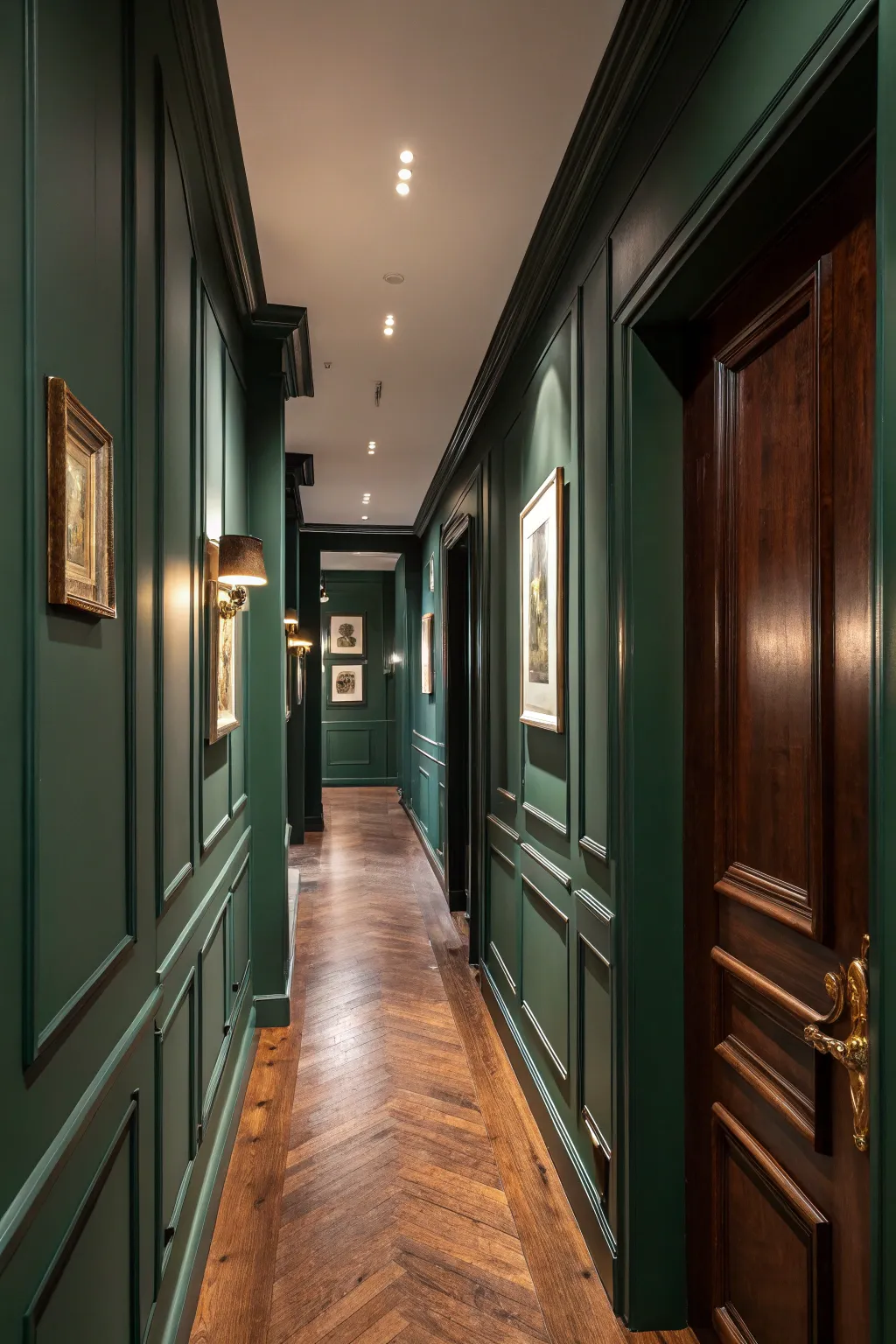 Moody Green Accents for Dark Hallways